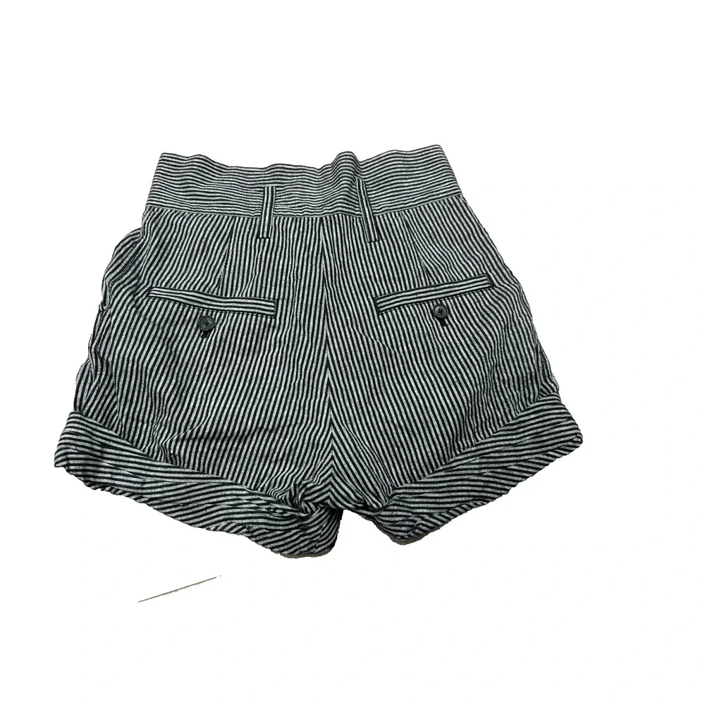 3.1 Phillip Lim Black Linen Blend Pinstripe High-Rise Pleated Paper Bag Shorts 0